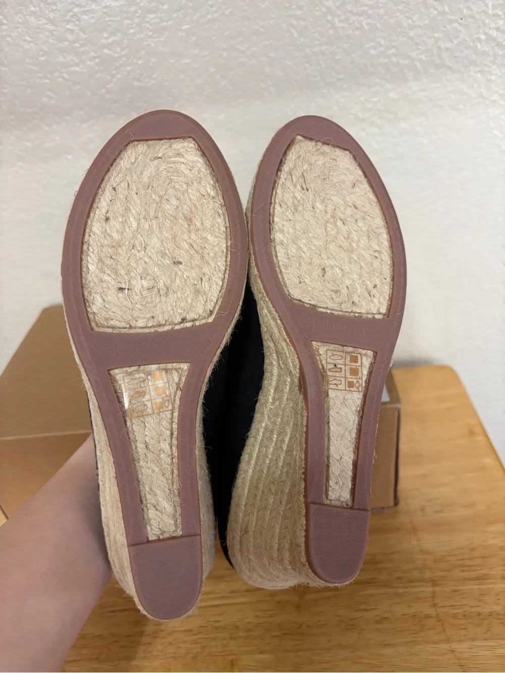 J. Crew Black Canvas Espadrille Wedge Pumps Size 7.5 Heels Round Toe Slip On